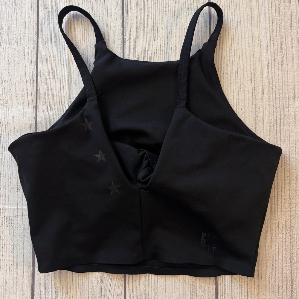 Barrys Fit Black Star Print Strappy Sports Bra Crop Top Women's XS Workout